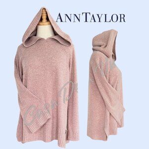 Ann Taylor Soft Wool Hoodie Flair Long Sleeve Oversize Baggy Drape Mauve Sweater